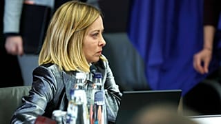 رئيسة وزراء إيطاليا جيورجيا ميلوني خلال قمة للاتحاد الأوروبي بقصر إغمونت في بروكسل، يوم الاثنين 3 شباط/فبراير 2025.