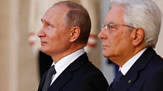 O Presidente russo, Vladimir Putin, no Quirinale do Presidente da República italiana, Sergio Mattarella, em Roma, Itália, 4 de julho de 2019