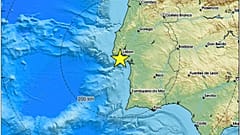Epicentro terremoto vicino Lisbona, 17 febbraio 2025, Centro sismologico euromediterraneo (Emsc)