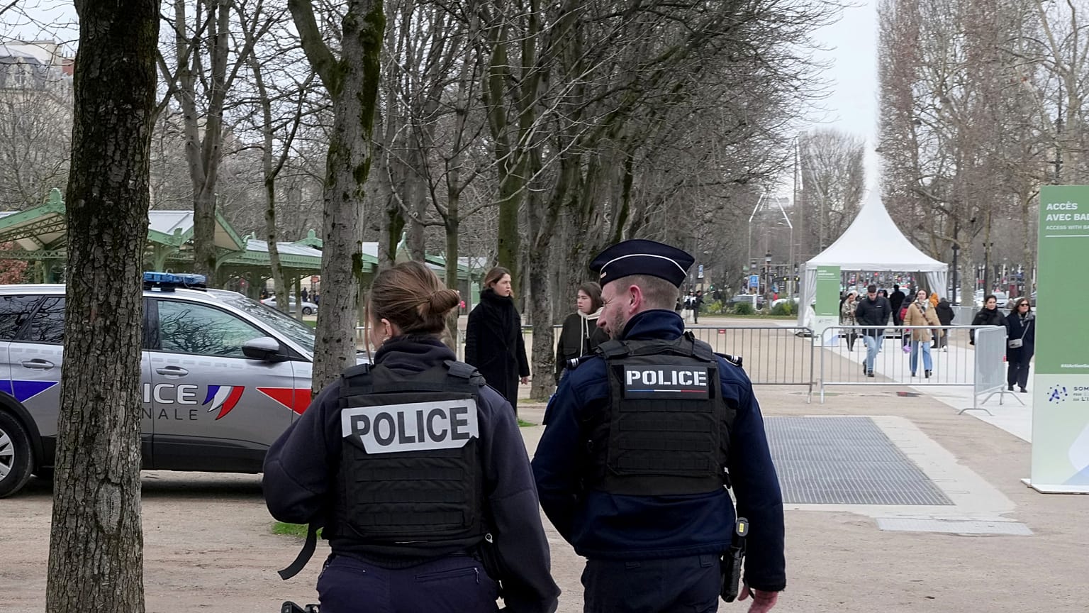 Police patrol the streets of Paris on 9 February, 2025. 