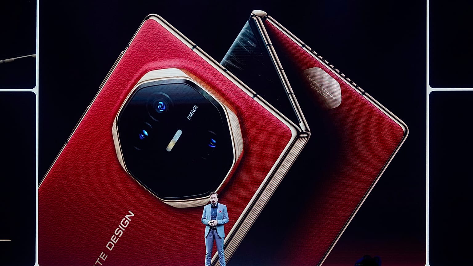 Andreas Zimmer, Huawei's head of product speaks during the global sales opening of Huawei's industry's first tri-foldable phone in Kuala Lumpur, Malaysia.