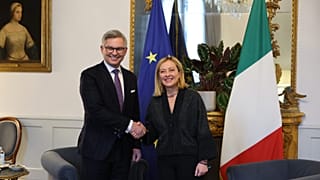 Il commissario europeo per gli Affari interni e la migrazione, Magnus Brunner, e la premier italiana Giorgia Meloni, Roma, 18 febbraio 2025