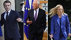 Von links nach rechts: Der französische Präsident Emmanuel Macron, der Präsident des Europäischen Rates Antonio Costa, die italienische Premierministerin Giorgia Meloni