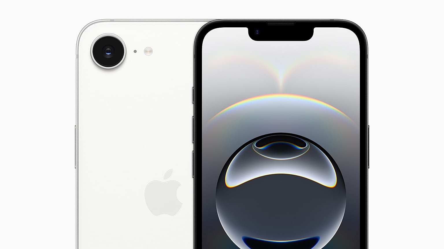 The front and back of the new iPhone 16E.