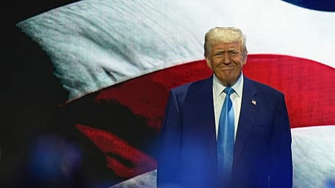 Donald Trump arrivals at the Future Investment Initiative (FII) Institute summit in Miami Beach, Fla., Wednesday, Feb. 19, 2025