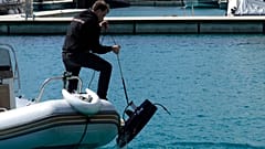 An underwater drone is pulled from the water during a demonstration at a Marina in the southern resort of Ayia Napa, Cyprus.