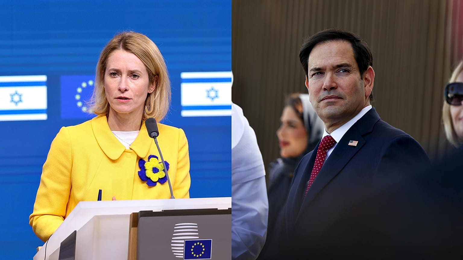 Sol tarafta AB Dış Politika Şefi Kaja Kallas, sağ tarafta ABD Dışişleri Bakanı Marco Rubio var.