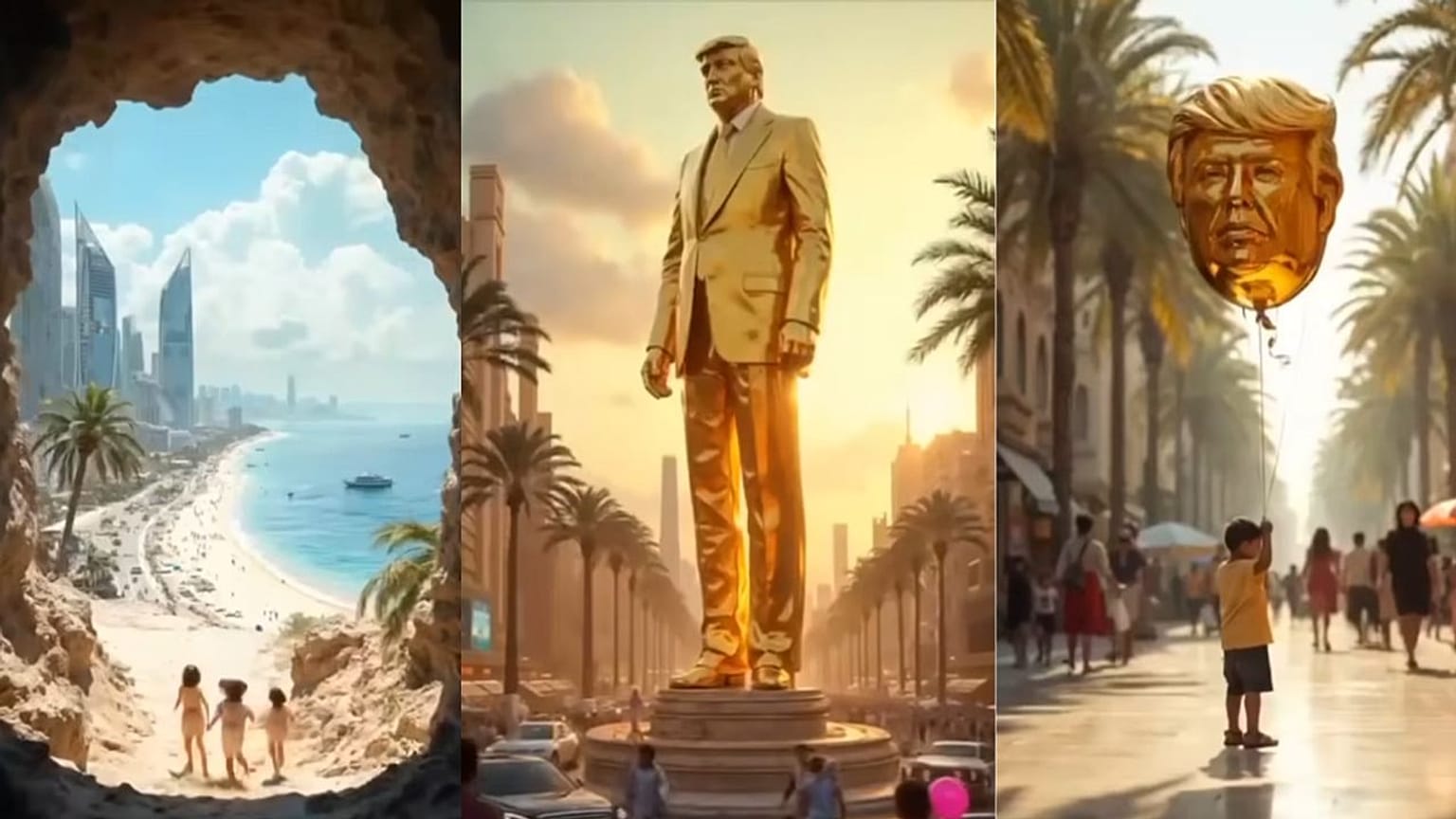 Trump'ın Gazze'yi lüks bir tatil köyü olarak tasvir ettiği videodan ekran görüntüleri