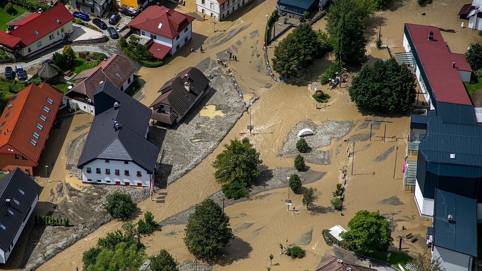 Un'area allagata a Crna na Koroskem, Slovenia, 6 agosto 2023. 