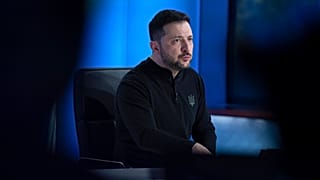 Volodymyr Zelenskyy speaks during a interview with Bret Baier during a taping of FOX News Channel's Special Report with Bret Baier in Washington, 28 February, 2025