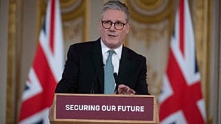 Britain's Keir Starmer speaks at a press conference as he hosts a European leaders' summit to discuss Ukraine, at Lancaster House in London, 2 March 2025.
