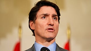 Canada Prime Minister Justin Trudeau holds a press conference at Canada House in London, 2 March 2025.