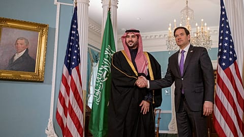 Secretary of State Marco Rubio meets with Saudi Arabia's Defence Minister Prince Khalid bin Salman at the State Department, 25 February 2025