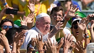 ARCHIVE - Pope Francis meets with thousands of Workd Youth Day volunteers at Passeio Marítimo in Algés, just outside Lisbon, Sunday, Aug. 6, 2023.