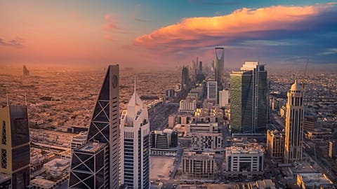 Riyadh Tower and Kingdom Centre among the Riyadh skyline at night