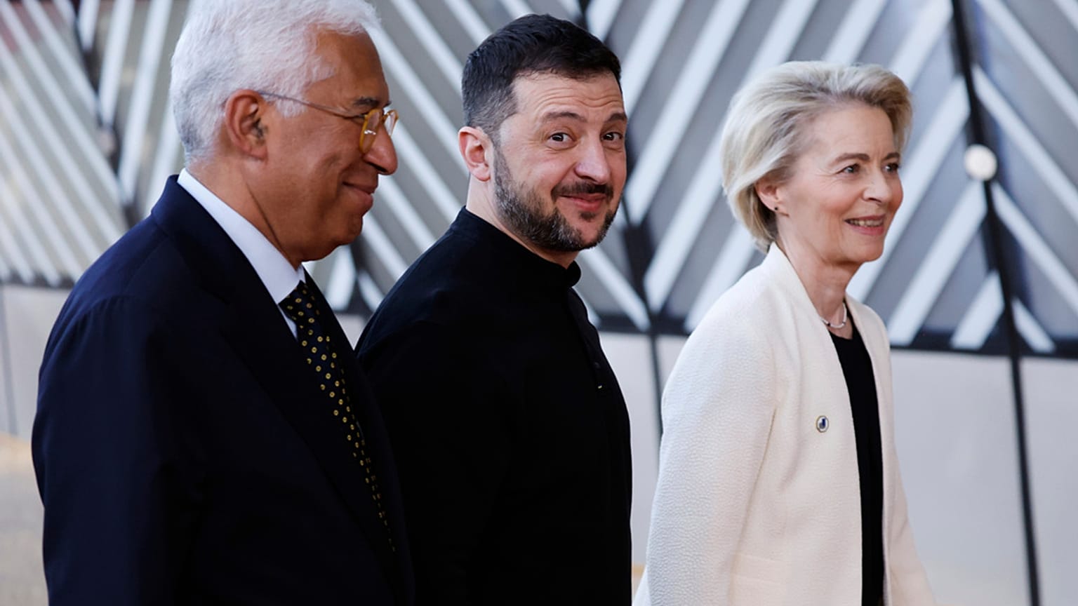 Ursula von der Leyen, Volodymyr Zelensky e Antonio Costa a Bruxelles, 6 marzo 2025