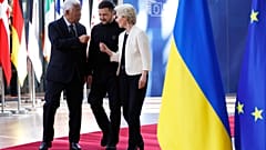 Antonio Costa, Volodymyr Zelensky et Ursula von der Leyen à Bruxelles, le 06 mars 2025.