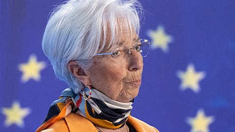 European Central Bank (ECB) President Christine Lagarde speaks at the bank's post-meeting news conference, in Frankfurt, Thursday, March 6, 2025. 