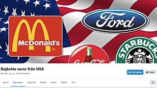 Группа в Facebook Bojkotta varor från USA призывает к бойкоту американских товаров.