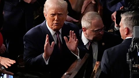 President Donald Trump departs after addressing a joint session of Congress at the Capitol in Washington, Tuesday, March 4, 2025.