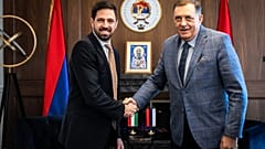 Milorad Dodik fogadja Magyar Leventét Banja Lukában 2025. március 3-án