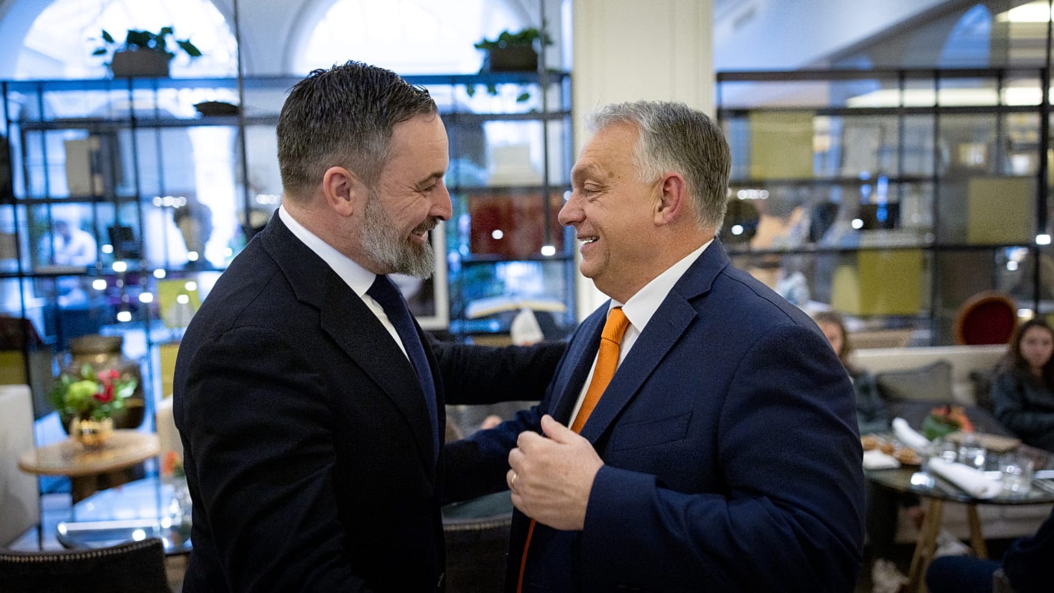 Orbán Viktor és Santiago Abascal Madridban 2025. február 7-én