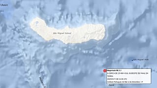 Mapa com epicentro do sismo sentido nos Açores, 11 de março de 2025