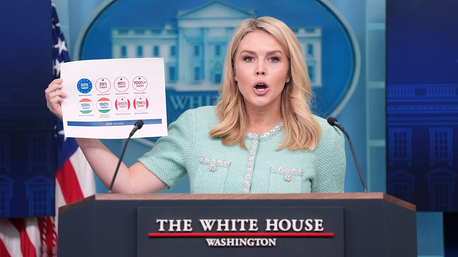 A secretária de imprensa da Casa Branca, Karoline Leavitt, fala com os jornalistas na Sala de Imprensa James Brady, na Casa Branca, terça-feira, 11 de março de 2025, em Washington.