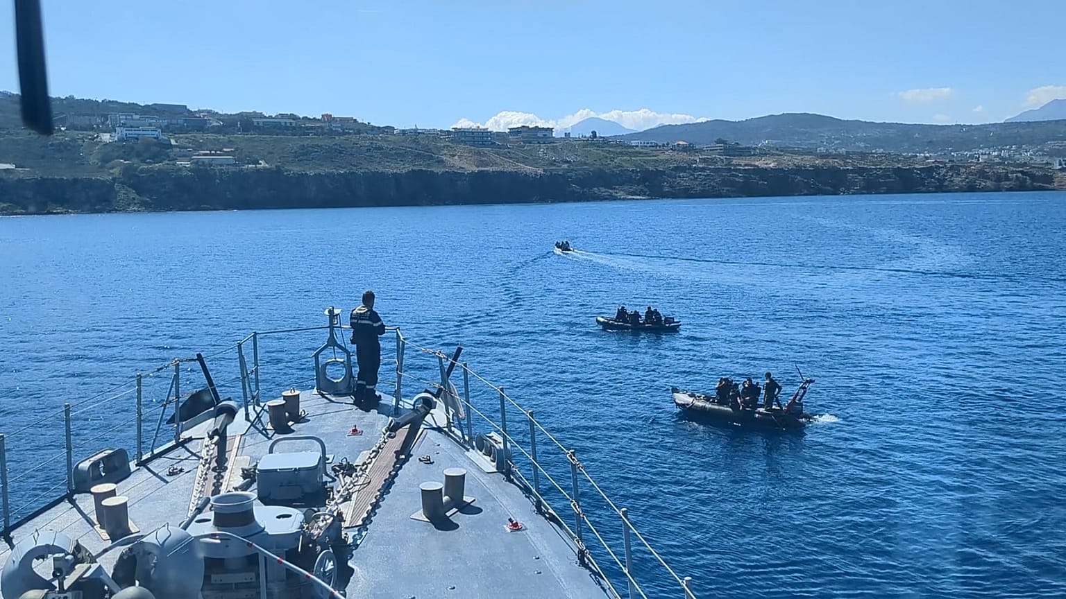 Το Le Capricorne, ένα ναρκαλιευτικό του γαλλικού πολεμικού ναυτικού συμμετέχει στην άσκηση Ariadne, κοντά στα Χανιά της Κρήτης, στις 10 Μαρτίου 2025.