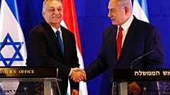 رئيس الوزراء المجري فيكتور أوربان، ورئيس الوزراء الإسرائيلي بنيامين نتنياهو يحضران مؤتمرًا صحفيًا بعد اجتماعهما في القدس، الثلاثاء 19 فبراير/شباط 2019. 
