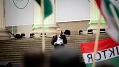 Premierminister Viktor Orbán hält eine Rede im Garten des Nationalmuseums, Budapest, 15. März 2025