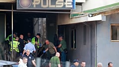 Police officers at nightclub in Kocani, North Macedonia, Sunday, March 16, 2025, following a massive fire in the nightclub early Sunday.