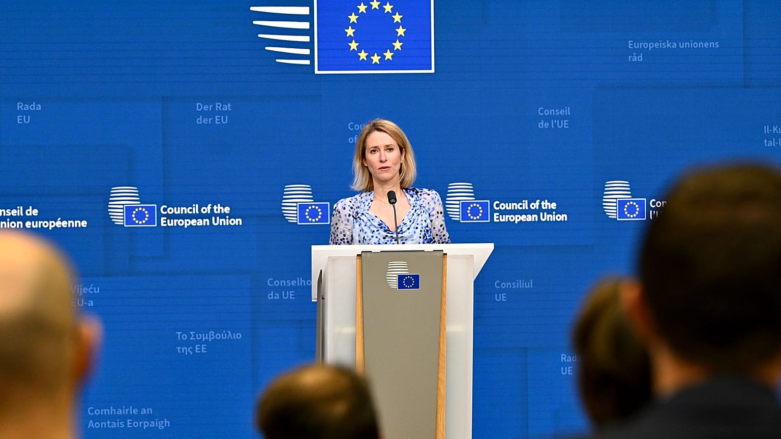 Kaja Kallas sprach nach einem Ministertreffen in Brüssel mit Reportern.