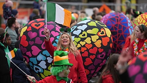 Performers take part in the St Patrick's Day Parade in Dublin, Ireland, Monday March 17, 2025.