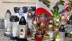 Znicze, kwiaty oraz zdjęcie Barbary Skrzypek pod Prokuraturą Okręgową w Warszawie, 18 marca 2025r.