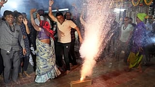Villagers light fire crackers and dance as they celebrate the safe return of NASA astronaut Suni Williams, also known as Sunita Williams, from the ISS. 19.3.2025