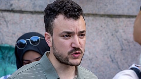 FILE - Student negotiator Mahmoud Khalil is on the Columbia University campus in New York at a pro-Palestinian protest encampment on 29 April 2024.