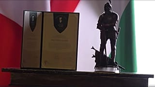 Απονομή βραβείου και πιστοποιητικού στον Ιταλό αντιπρόεδρο της κυβέρνησης Ματέο Σαλβίνι κατά την απονομή του βραβείου Hunyadi János 2025. Τετάρτη, 19 Μαρτίου 2025.
