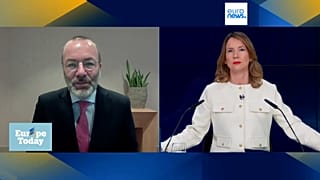 Manfred Weber, az Európai Néppárt elnöke az Euronewsnak nyilatkozott március 20-án, csütörtökön.