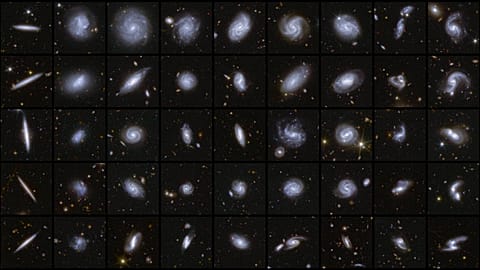 This photo provided by the European Space Agency shows various galaxies imaged by the Euclid mission. 