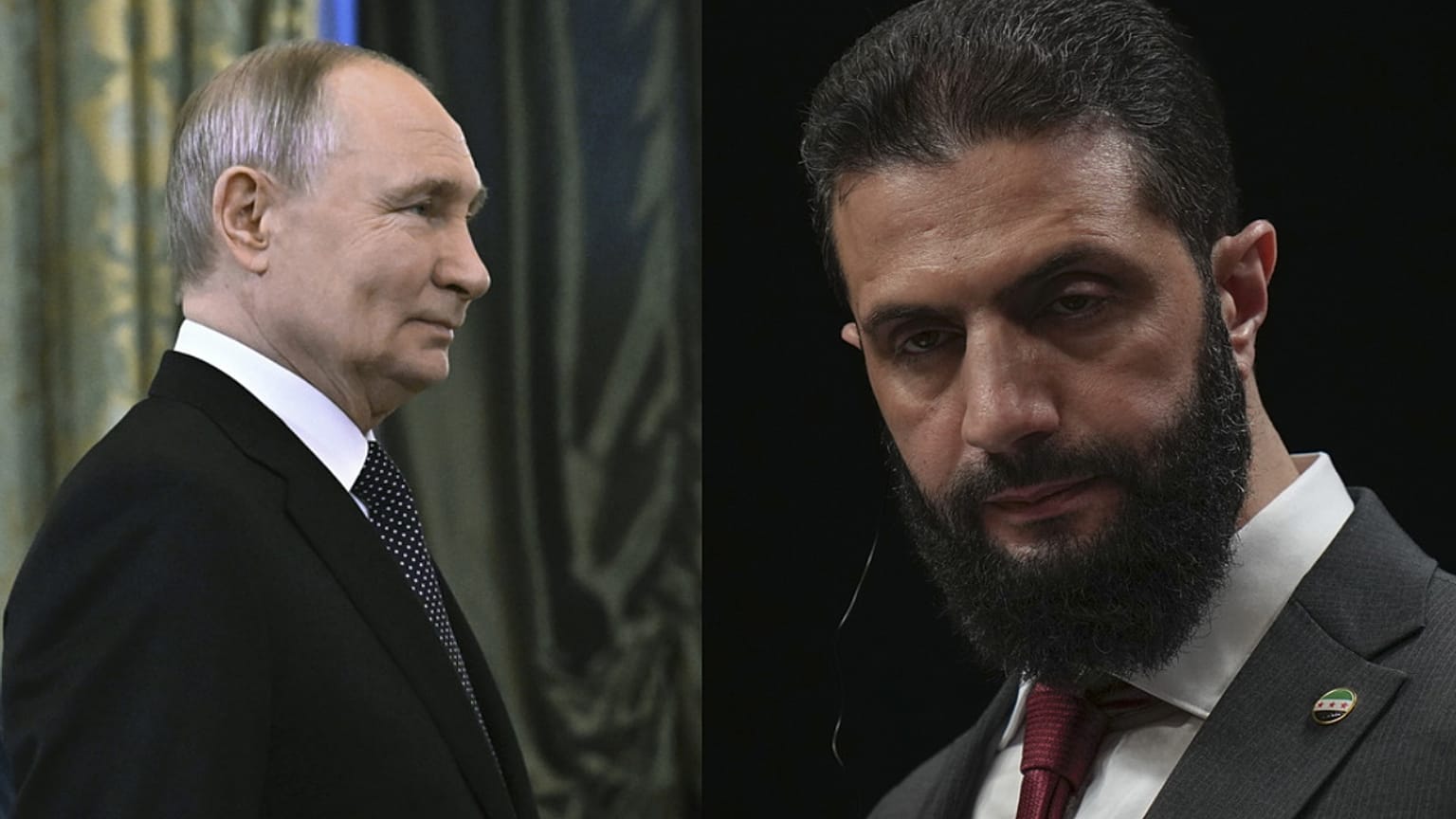 الرئيس السوري الانتقالي أحمد الشرع (يميناً)، الرئيس الروسي فلاديمير بوتين (يساراً)