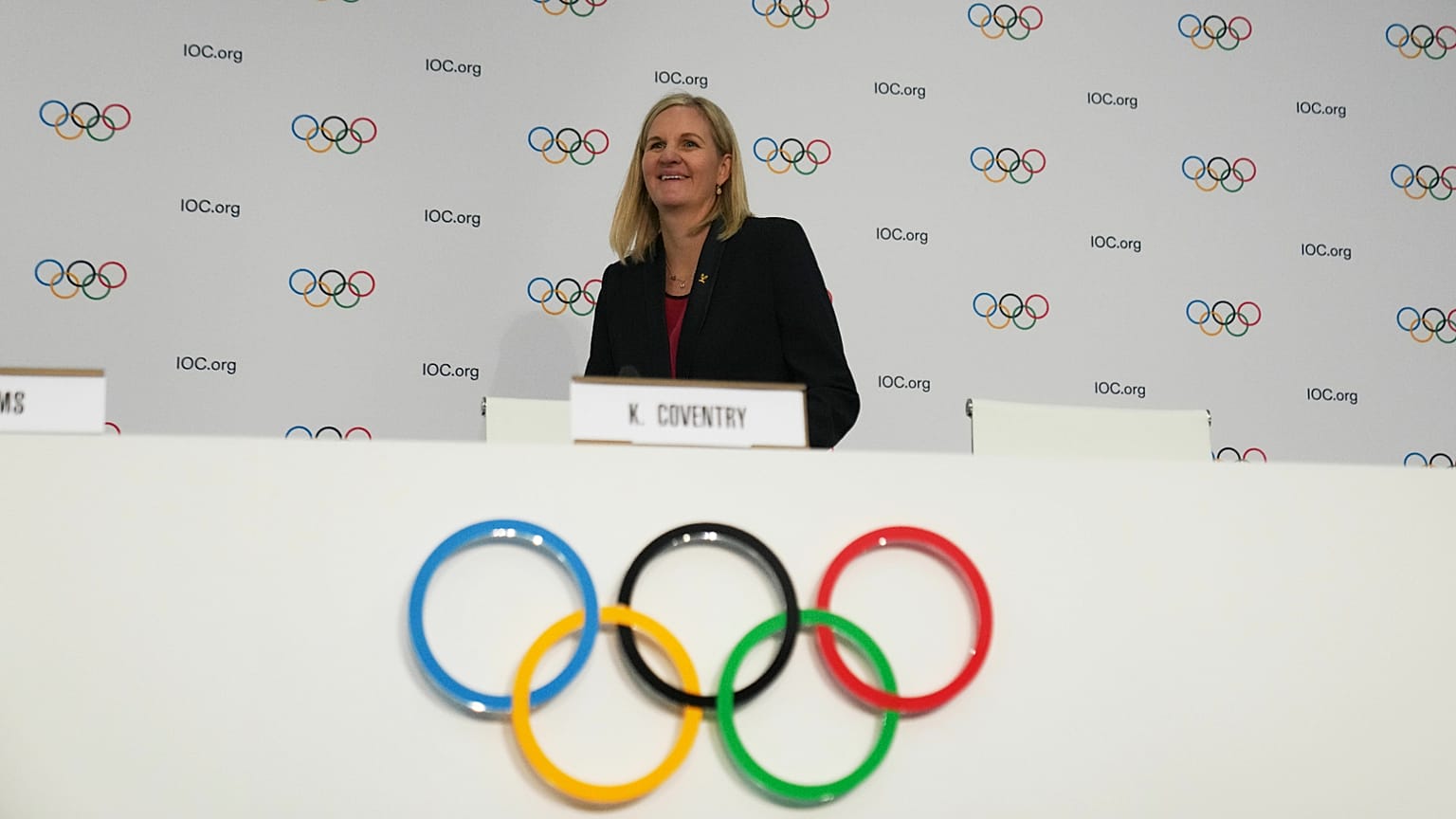 Kirsty Coventry arrives for a press conference after she was announced as new IOC President in Greece, 20 March, 2025