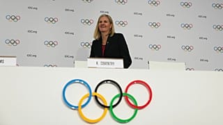 Kirsty Coventry arrives for a press conference after she was announced as new IOC President in Greece, 20 March, 2025