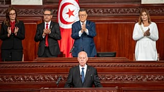 In questa foto, il presidente tunisino Kais Saied è ritratto dopo il giuramento di lunedì 21 ottobre 2024 a Tunisi, dopo la sua rielezione.