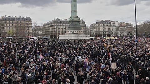 People march as part of the international day against racism and fascism, in Paris, Saturday, March 22, 2025