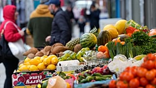 Vegetables on sale at a stall in London, Tuesday, Feb. 28, 2023.