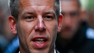 Péter Magyar numa demonstração 