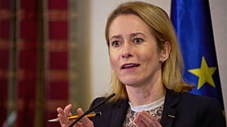 Kaja Kallas, az EU külügyi főképviselője sajtótájékoztatón Jeruzsálemben, 2025. március 24-én