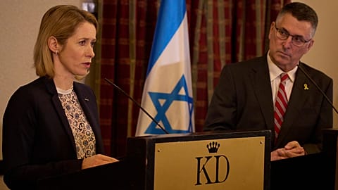 Kaja Kallas és Gideon Saar izraeli külügyminiszter sajtótájékoztatója