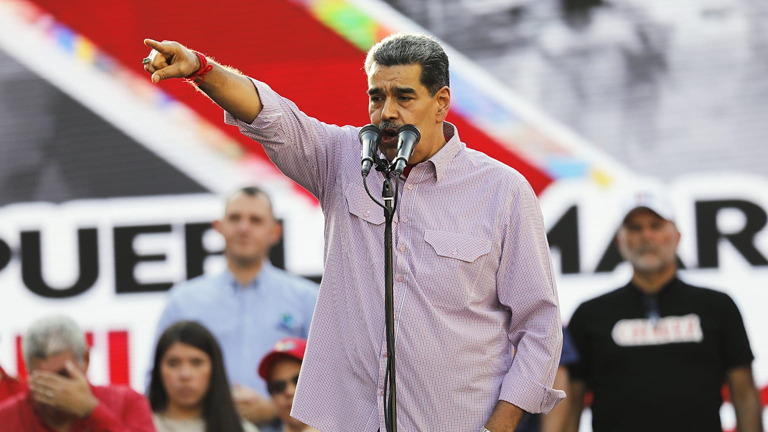Venezuela's President Nicolás Maduro addresses government supporters during a rally in Caracas, Venezuela. 27 February 2025.